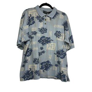 Vintage OP Sport Men's Short Sleeve 1/4 Button Collar Polo Size L Hawaiian Blue